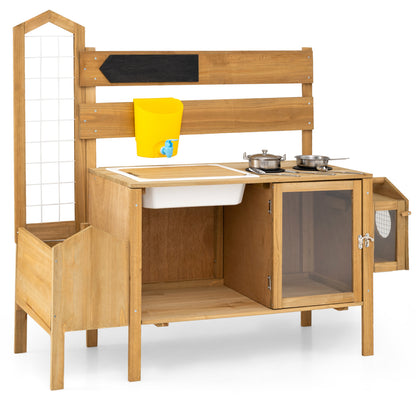 Mud Kitchen for Kids with Detachable Bird Cage and Stoves, Natural Play Kitchen Sets at Gallery Canada