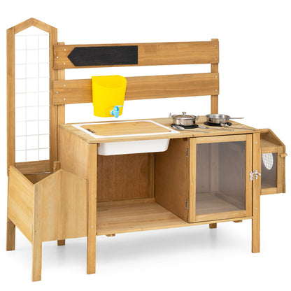 Mud Kitchen for Kids with Detachable Bird Cage and Stoves, Natural Play Kitchen Sets at Gallery Canada