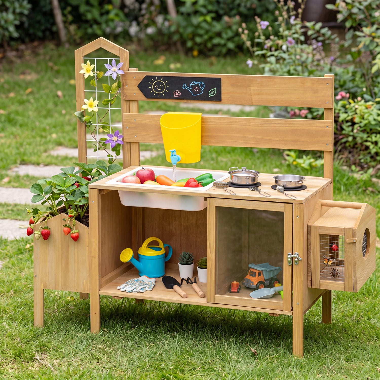 Mud Kitchen for Kids with Detachable Bird Cage and Stoves, Natural Play Kitchen Sets at Gallery Canada