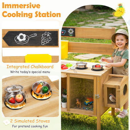 Mud Kitchen for Kids with Detachable Bird Cage and Stoves, Natural Play Kitchen Sets at Gallery Canada
