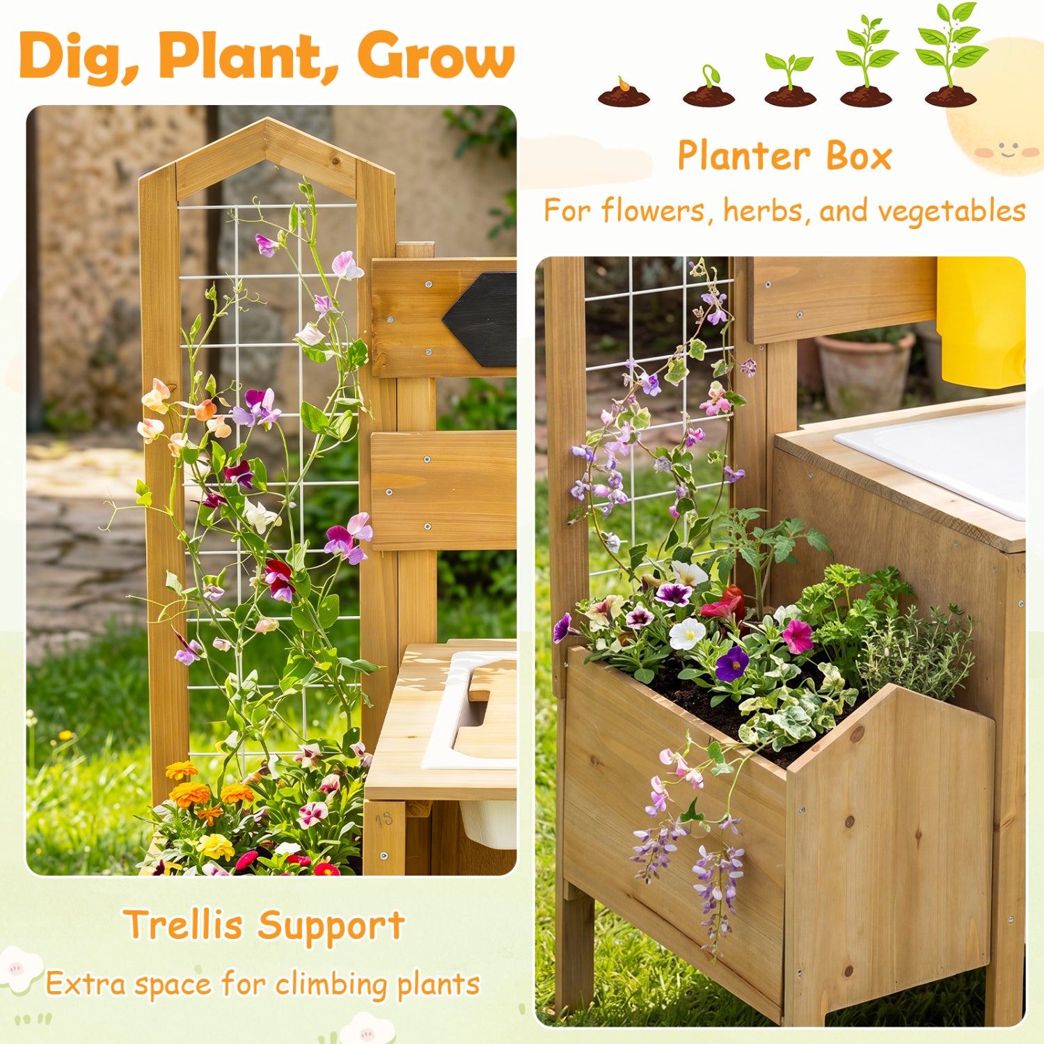Mud Kitchen for Kids with Detachable Bird Cage and Stoves, Natural Play Kitchen Sets at Gallery Canada