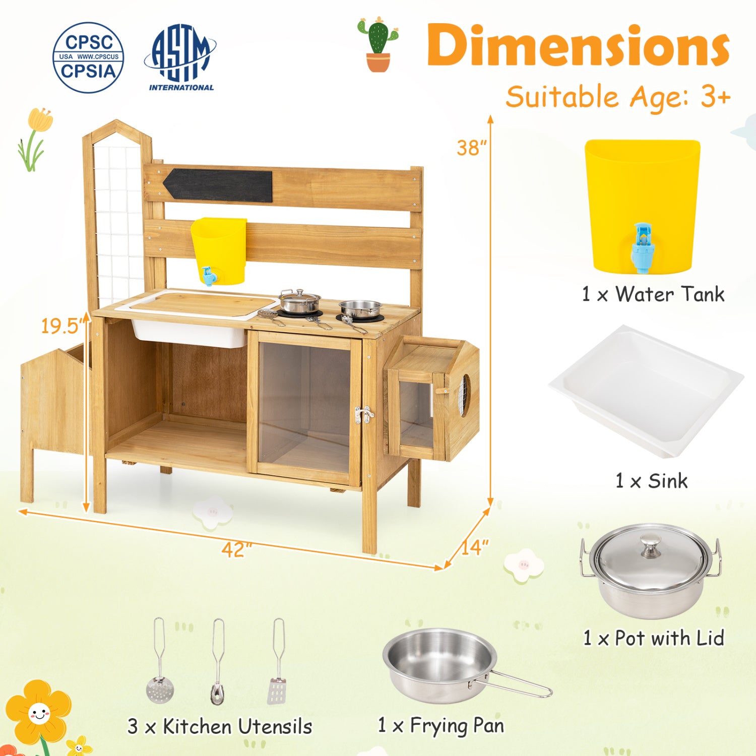 Mud Kitchen for Kids with Detachable Bird Cage and Stoves, Natural Play Kitchen Sets at Gallery Canada