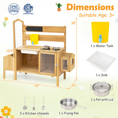 Mud Kitchen for Kids with Detachable Bird Cage and Stoves, Natural Play Kitchen Sets at Gallery Canada