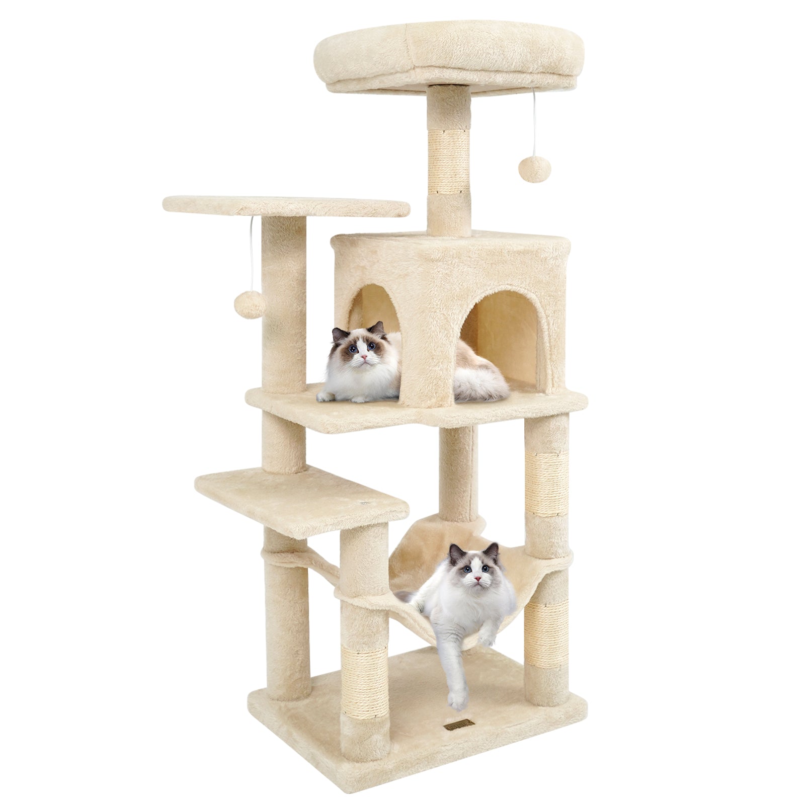 Multi-Level Cat Tower with 2-Door Condo and Padded Top Perch, Beige Cat Trees Condos & Scratchers Beige at Gallery Canada