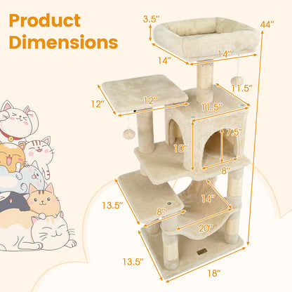 Multi-Level Cat Tower with 2-Door Condo and Padded Top Perch, Beige Cat Trees Condos & Scratchers at Gallery Canada