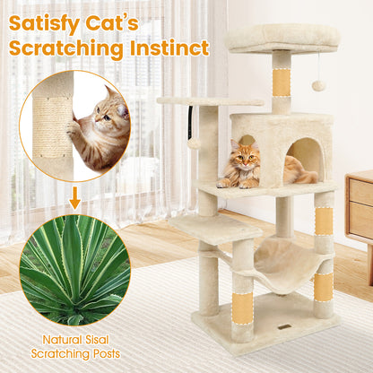 Multi-Level Cat Tower with 2-Door Condo and Padded Top Perch, Beige Cat Trees Condos & Scratchers at Gallery Canada