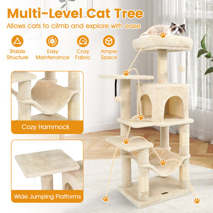 Multi-Level Cat Tower with 2-Door Condo and Padded Top Perch, Beige Cat Trees Condos & Scratchers at Gallery Canada