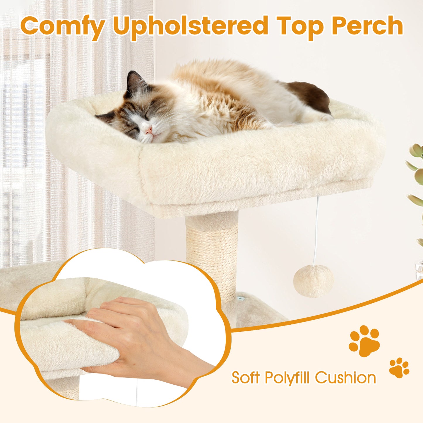 Multi-Level Cat Tower with 2-Door Condo and Padded Top Perch, Beige Cat Trees Condos & Scratchers at Gallery Canada