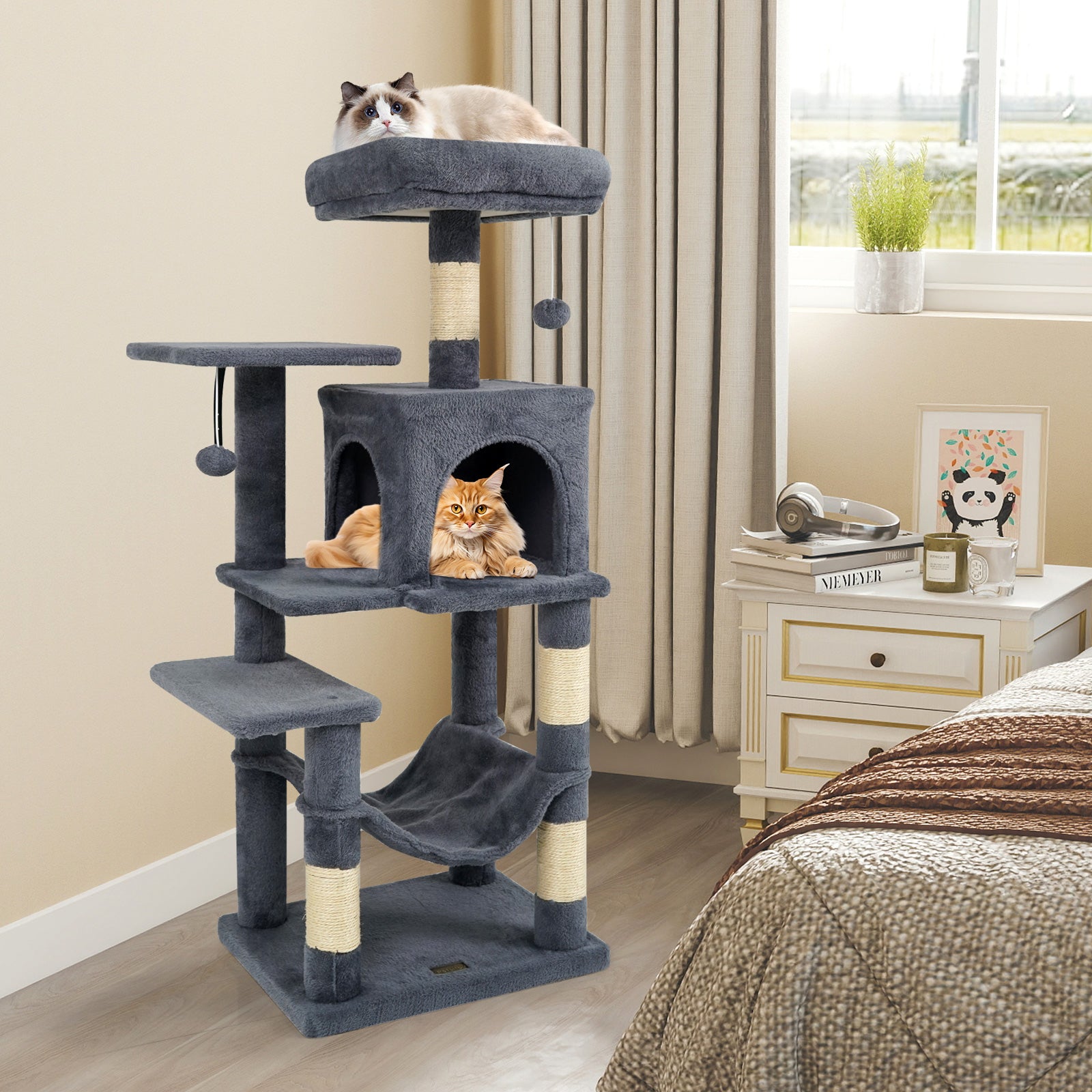 Multi-Level Cat Tower with 2-Door Condo and Padded Top Perch, Gray Cat Trees Condos & Scratchers at Gallery Canada