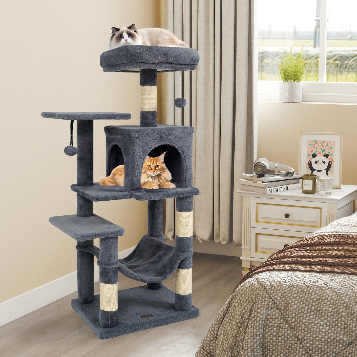 Multi-Level Cat Tower with 2-Door Condo and Padded Top Perch, Gray Cat Trees Condos & Scratchers at Gallery Canada