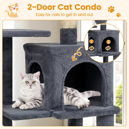Multi-Level Cat Tower with 2-Door Condo and Padded Top Perch, Gray Cat Trees Condos & Scratchers at Gallery Canada