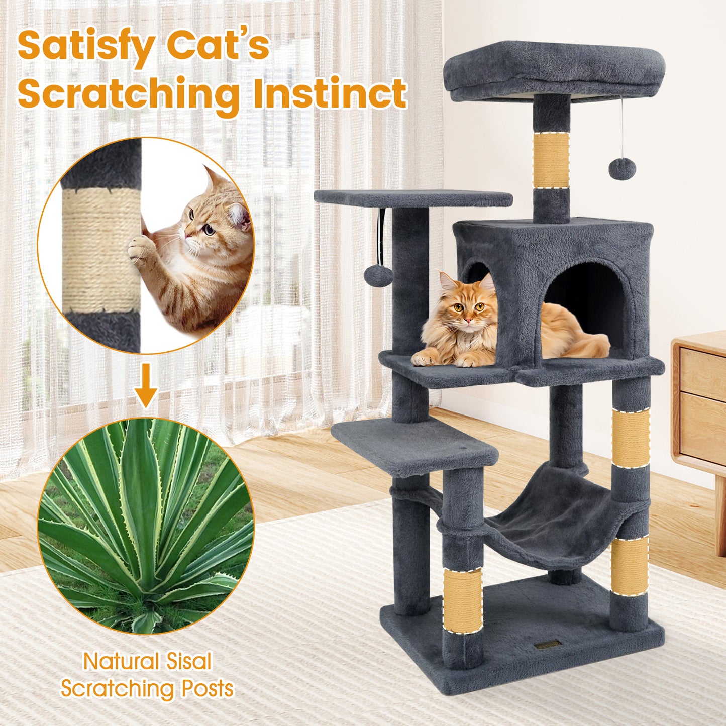 Multi-Level Cat Tower with 2-Door Condo and Padded Top Perch, Gray Cat Trees Condos & Scratchers at Gallery Canada