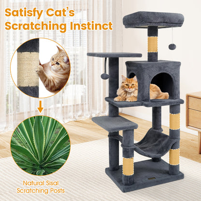 Multi-Level Cat Tower with 2-Door Condo and Padded Top Perch, Gray Cat Trees Condos & Scratchers at Gallery Canada