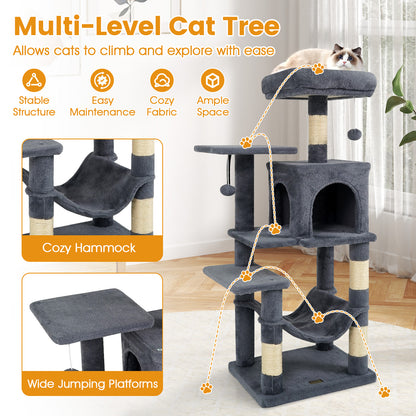 Multi-Level Cat Tower with 2-Door Condo and Padded Top Perch, Gray Cat Trees Condos & Scratchers at Gallery Canada