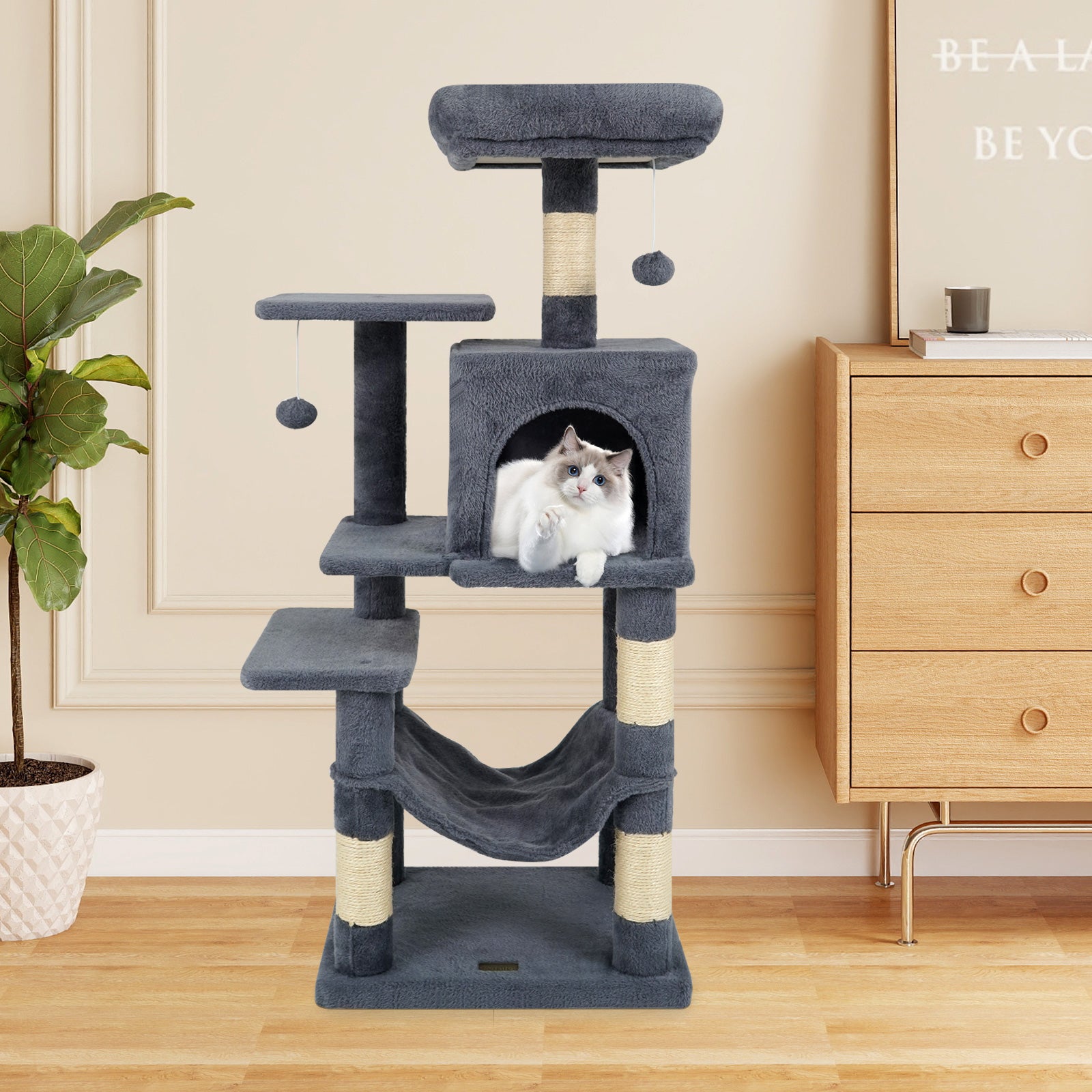 Multi-Level Cat Tower with 2-Door Condo and Padded Top Perch, Gray Cat Trees Condos & Scratchers at Gallery Canada