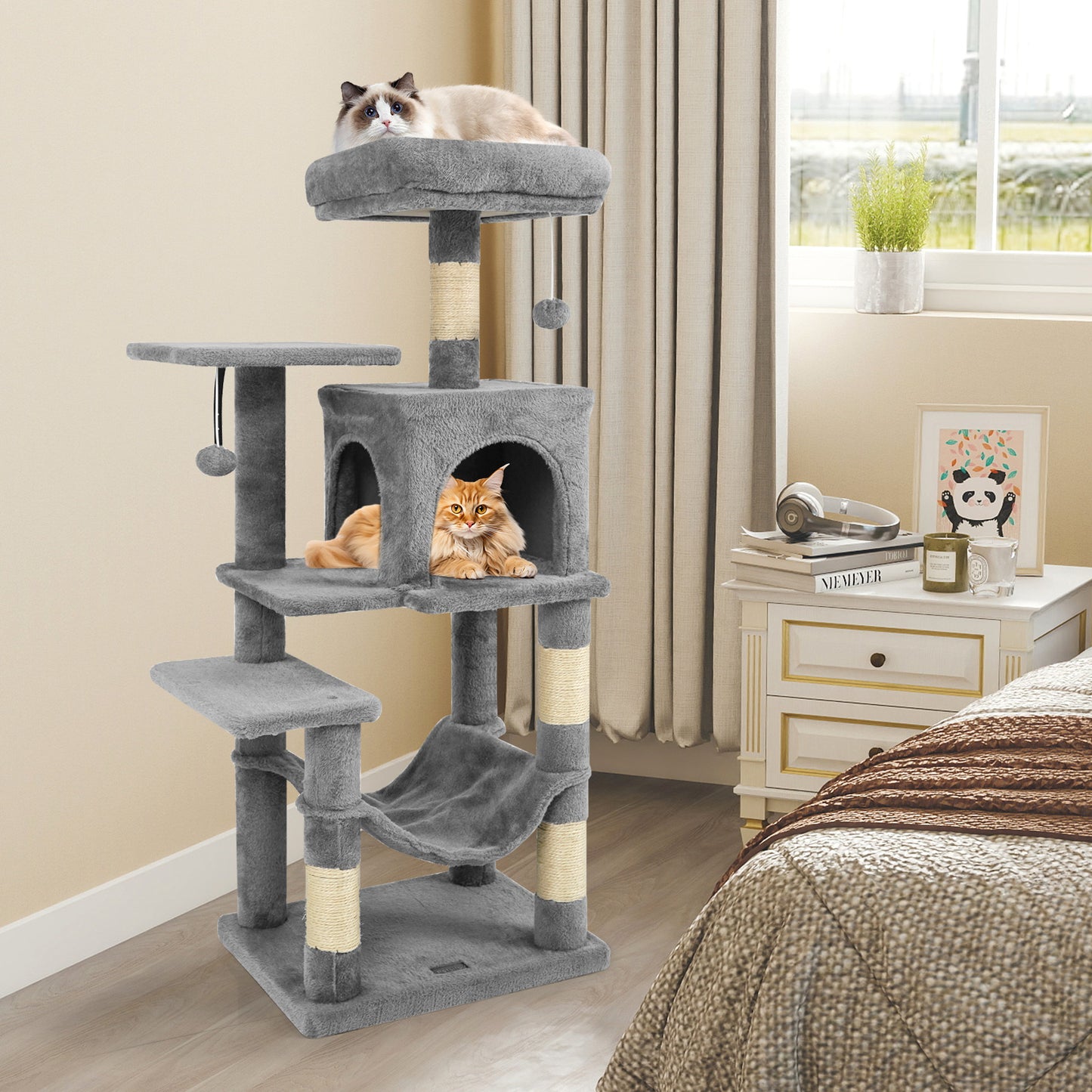 Multi-Level Cat Tower with 2-Door Condo and Padded Top Perch, Light Gray Cat Trees Condos & Scratchers at Gallery Canada