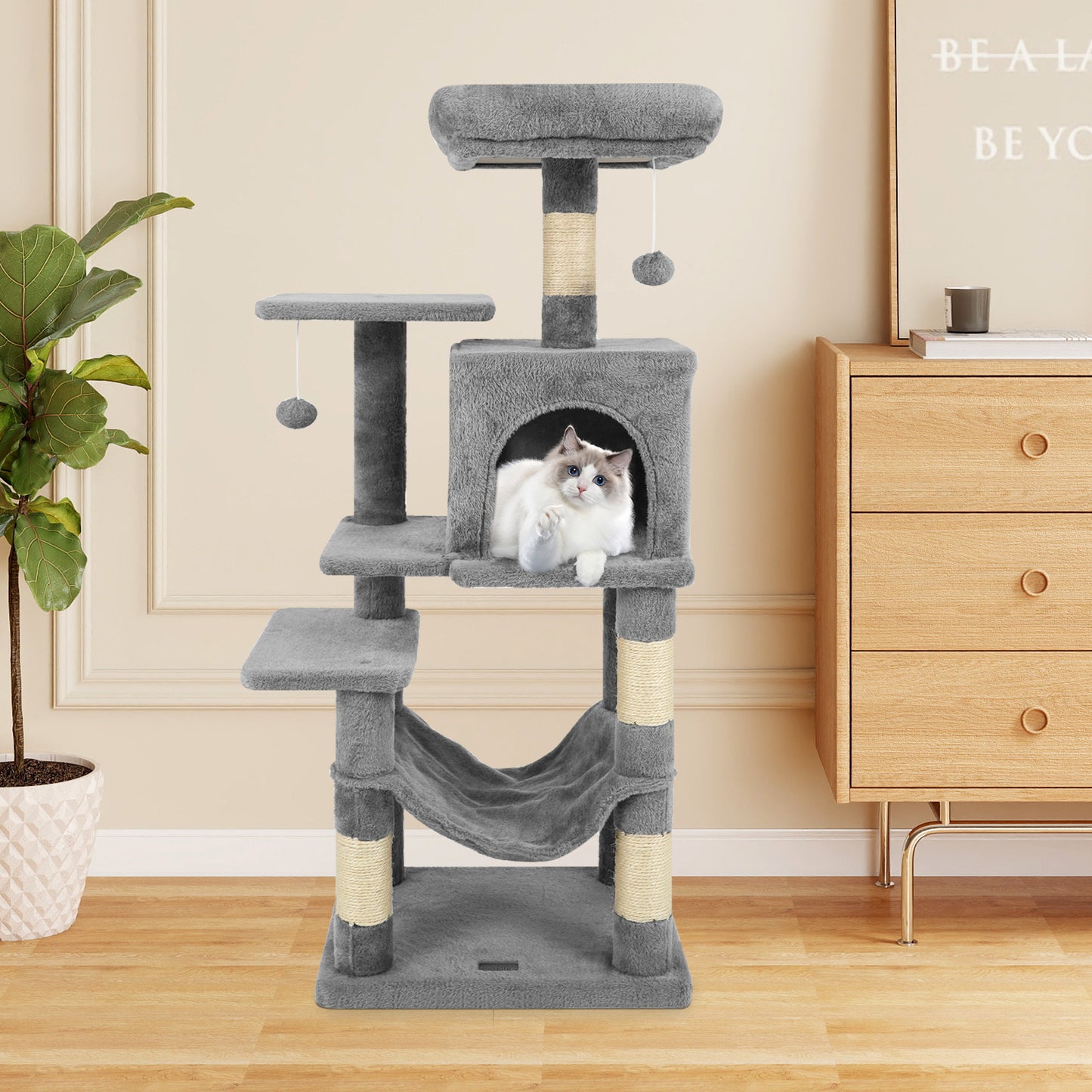 Multi-Level Cat Tower with 2-Door Condo and Padded Top Perch, Light Gray Cat Trees Condos & Scratchers at Gallery Canada