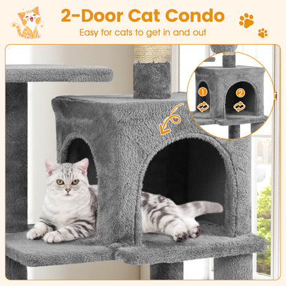 Multi-Level Cat Tower with 2-Door Condo and Padded Top Perch, Light Gray Cat Trees Condos & Scratchers at Gallery Canada