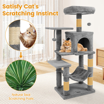Multi-Level Cat Tower with 2-Door Condo and Padded Top Perch, Light Gray Cat Trees Condos & Scratchers at Gallery Canada