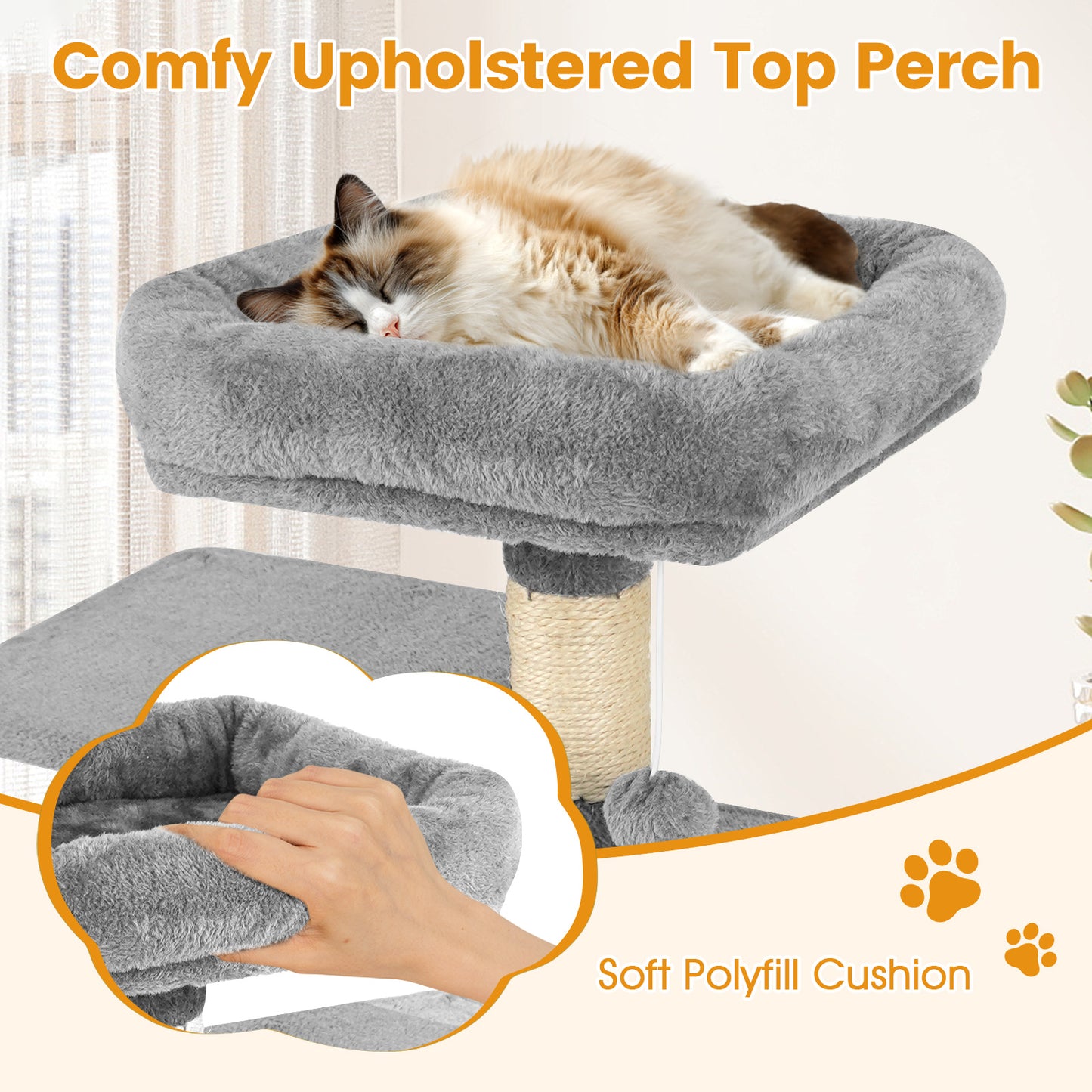 Multi-Level Cat Tower with 2-Door Condo and Padded Top Perch, Light Gray Cat Trees Condos & Scratchers at Gallery Canada