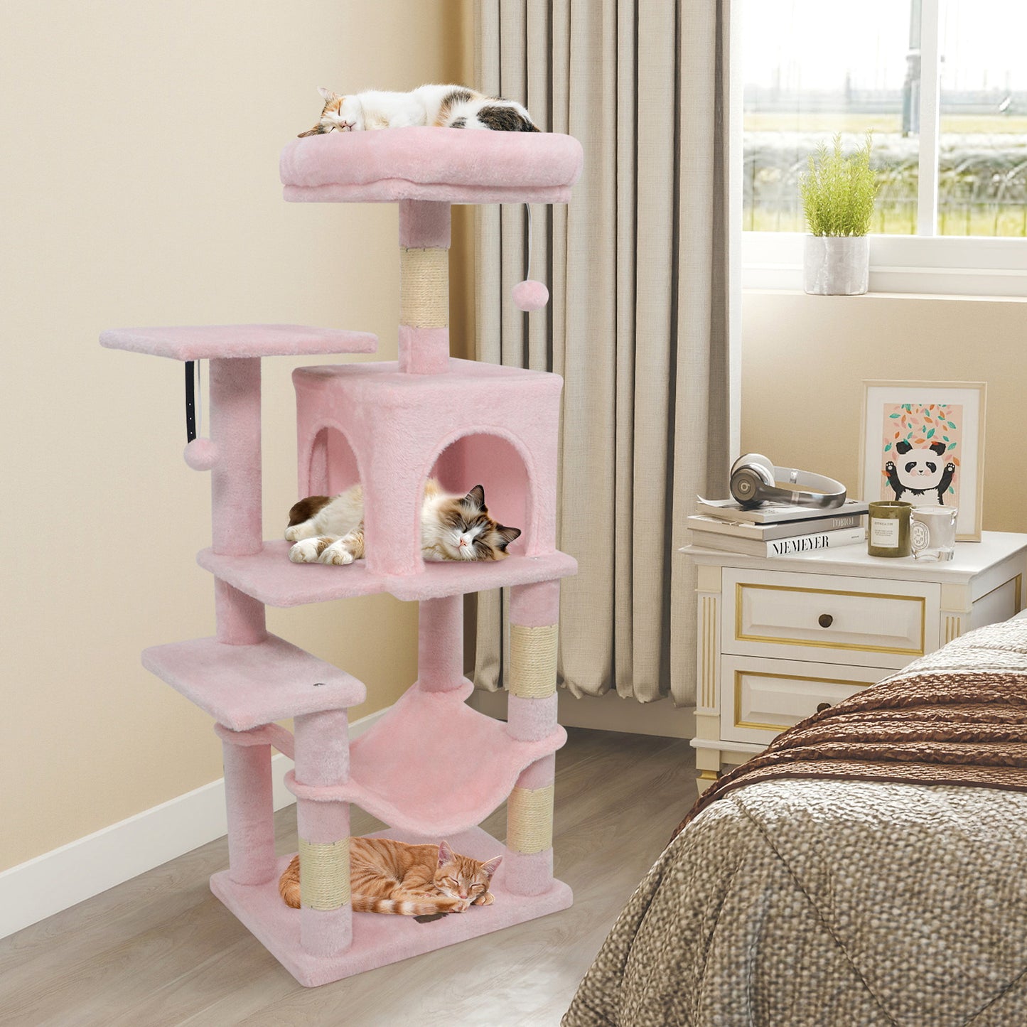 Multi-Level Cat Tower with 2-Door Condo and Padded Top Perch, Pink Cat Trees Condos & Scratchers at Gallery Canada