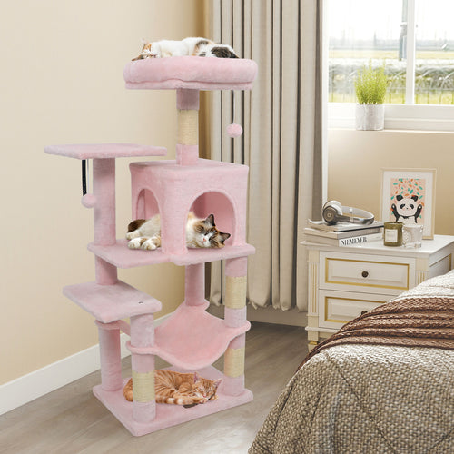 Multi-Level Cat Tower with 2-Door Condo and Padded Top Perch, Pink