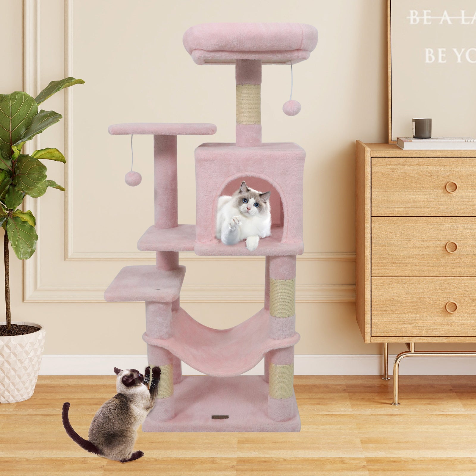 Multi-Level Cat Tower with 2-Door Condo and Padded Top Perch, Pink Cat Trees Condos & Scratchers at Gallery Canada