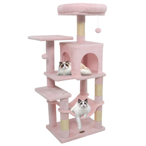 Multi-Level Cat Tower with 2-Door Condo and Padded Top Perch, Pink