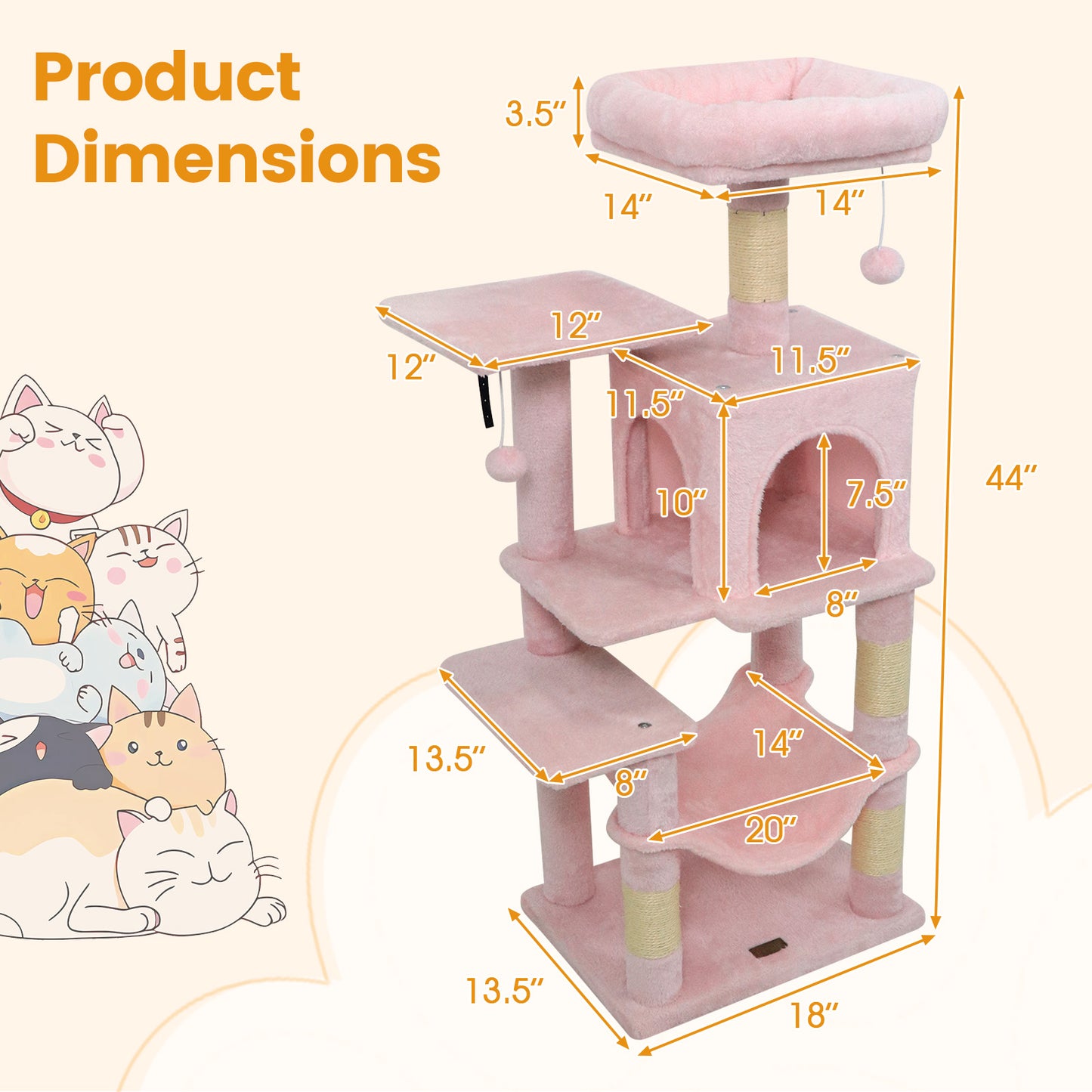 Multi-Level Cat Tower with 2-Door Condo and Padded Top Perch, Pink Cat Trees Condos & Scratchers at Gallery Canada