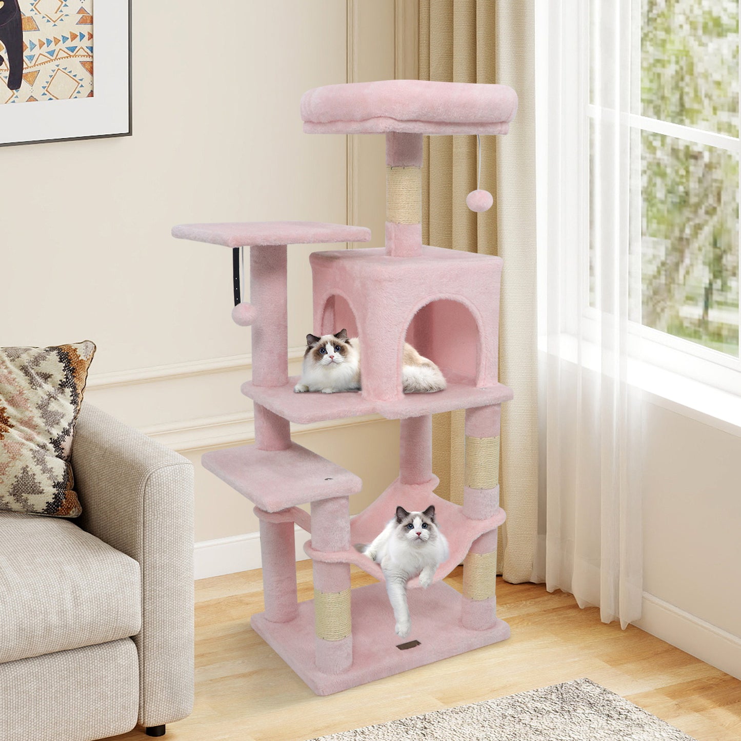 Multi-Level Cat Tower with 2-Door Condo and Padded Top Perch, Pink Cat Trees Condos & Scratchers at Gallery Canada