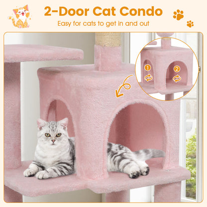 Multi-Level Cat Tower with 2-Door Condo and Padded Top Perch, Pink Cat Trees Condos & Scratchers at Gallery Canada