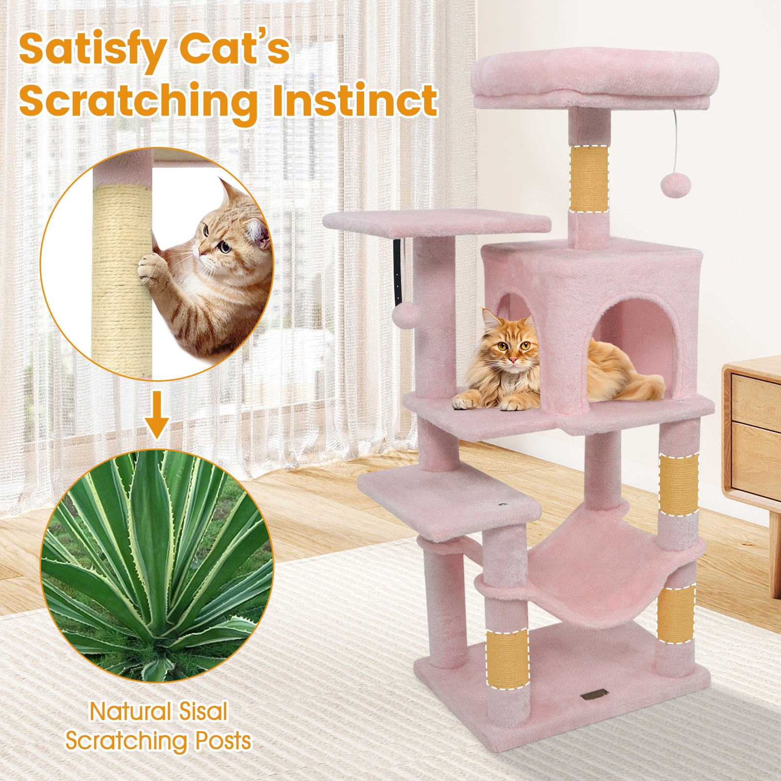 Multi-Level Cat Tower with 2-Door Condo and Padded Top Perch, Pink Cat Trees Condos & Scratchers at Gallery Canada