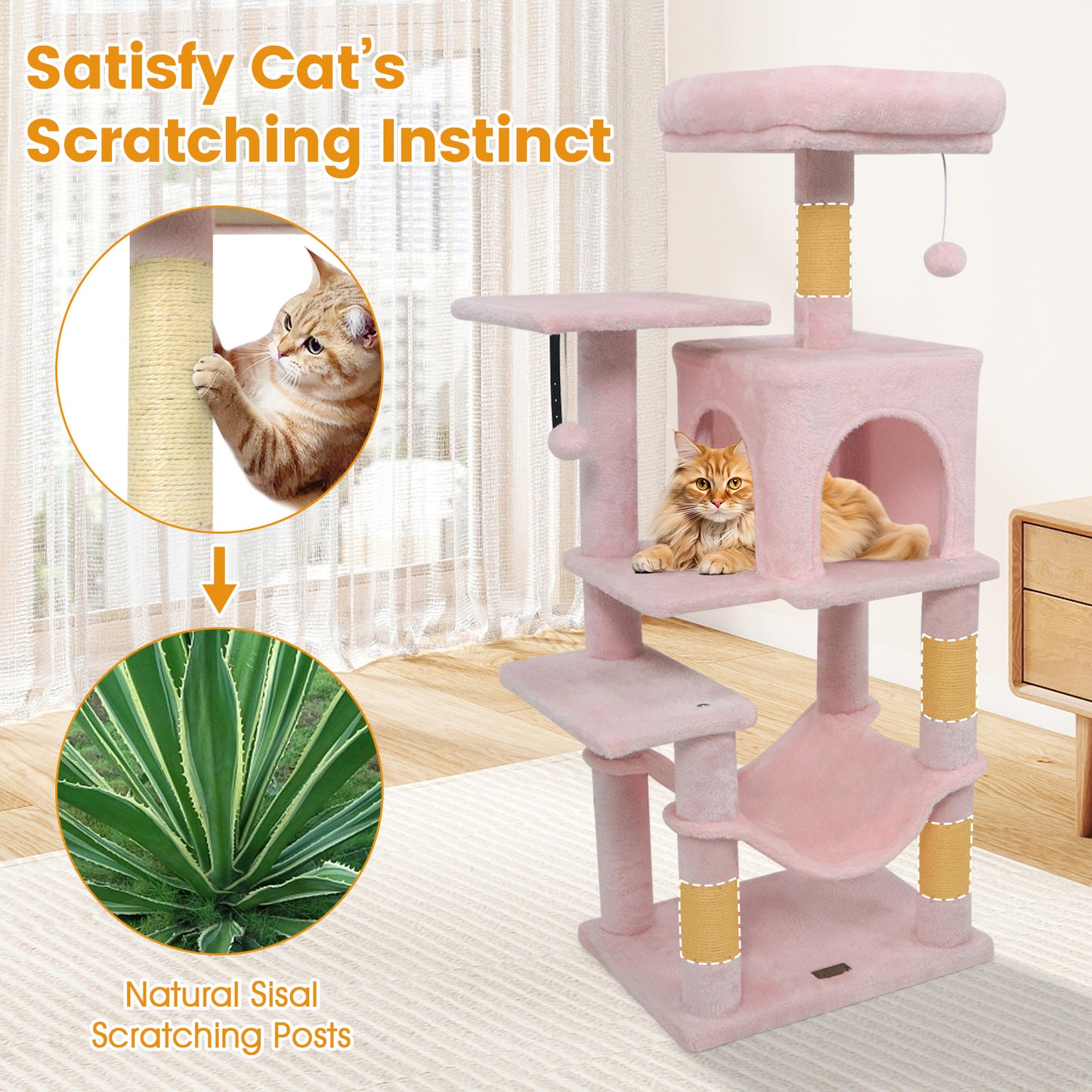 Multi-Level Cat Tower with 2-Door Condo and Padded Top Perch, Pink Cat Trees Condos & Scratchers at Gallery Canada
