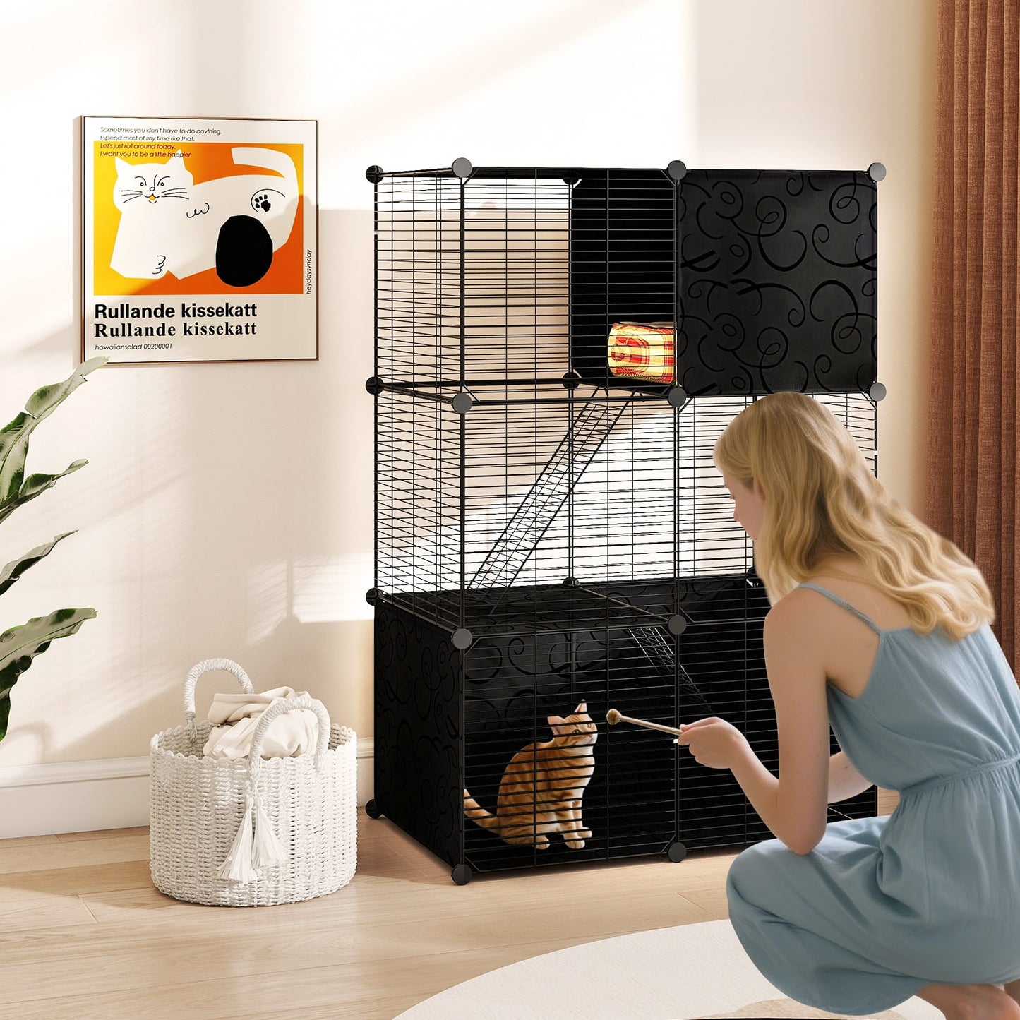 Multi-Level Cat Tower with 2-Door Condo and Hammock, Black