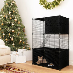 Multi-Level Cat Tower with 2-Door Condo and Hammock, Black