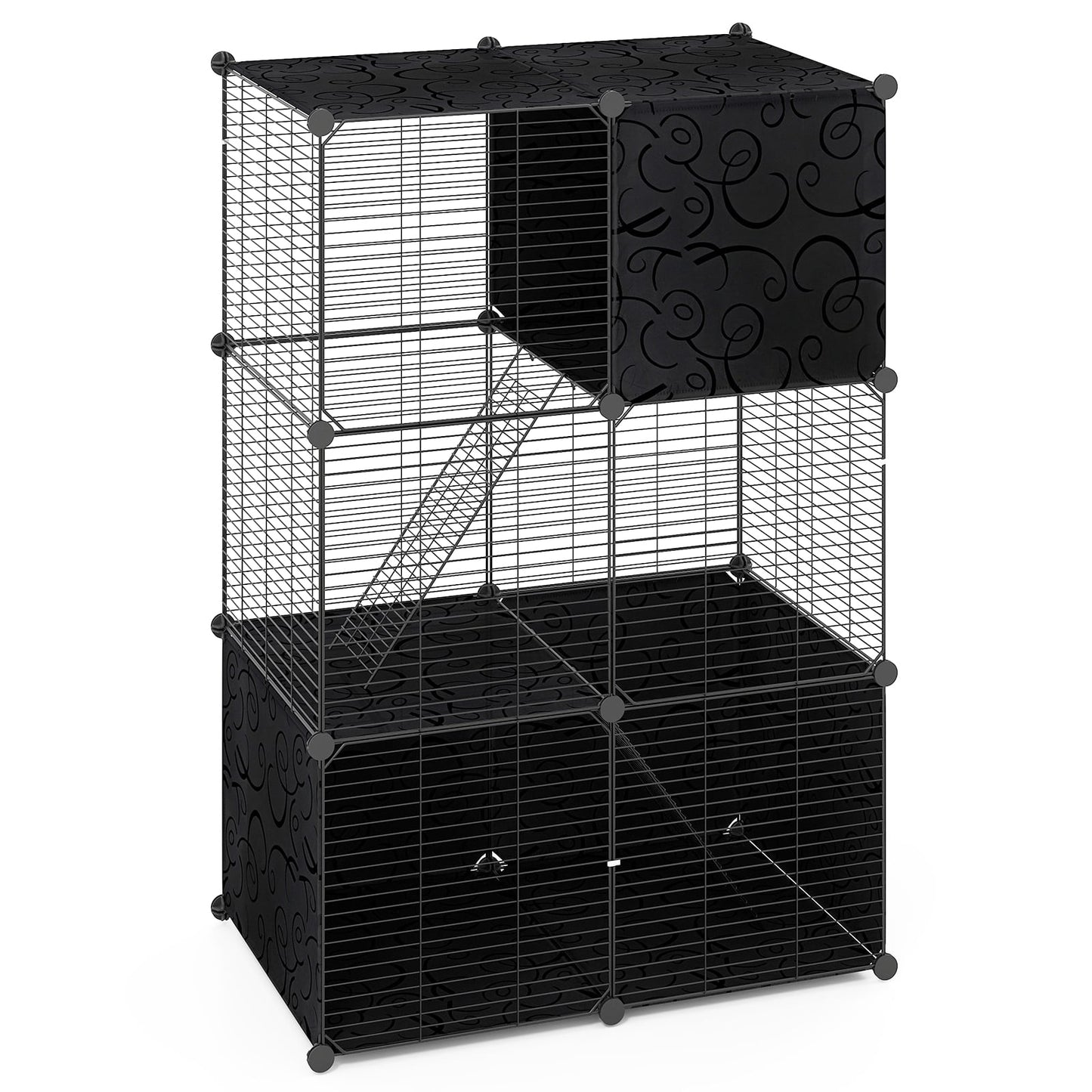 Multi-Level Cat Tower with 2-Door Condo and Hammock, Black