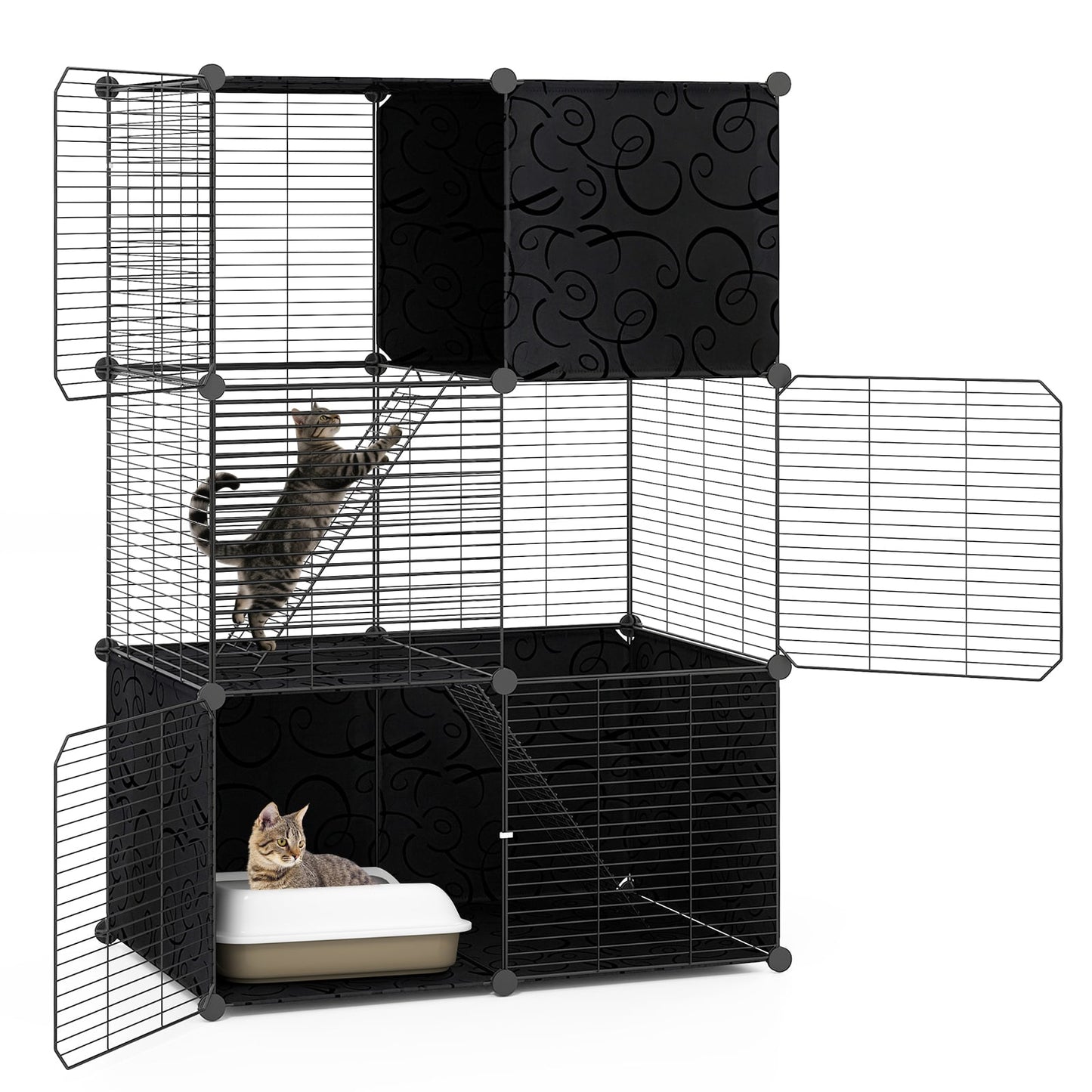 Multi-Level Cat Tower with 2-Door Condo and Hammock, Black