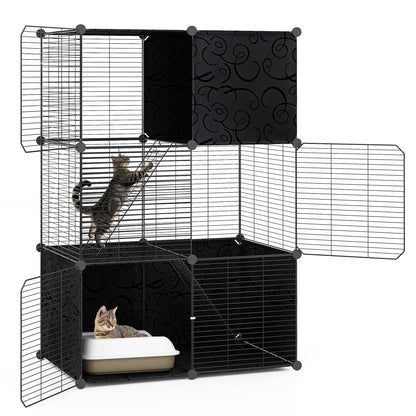 Multi-Level Cat Tower with 2-Door Condo and Hammock, Black