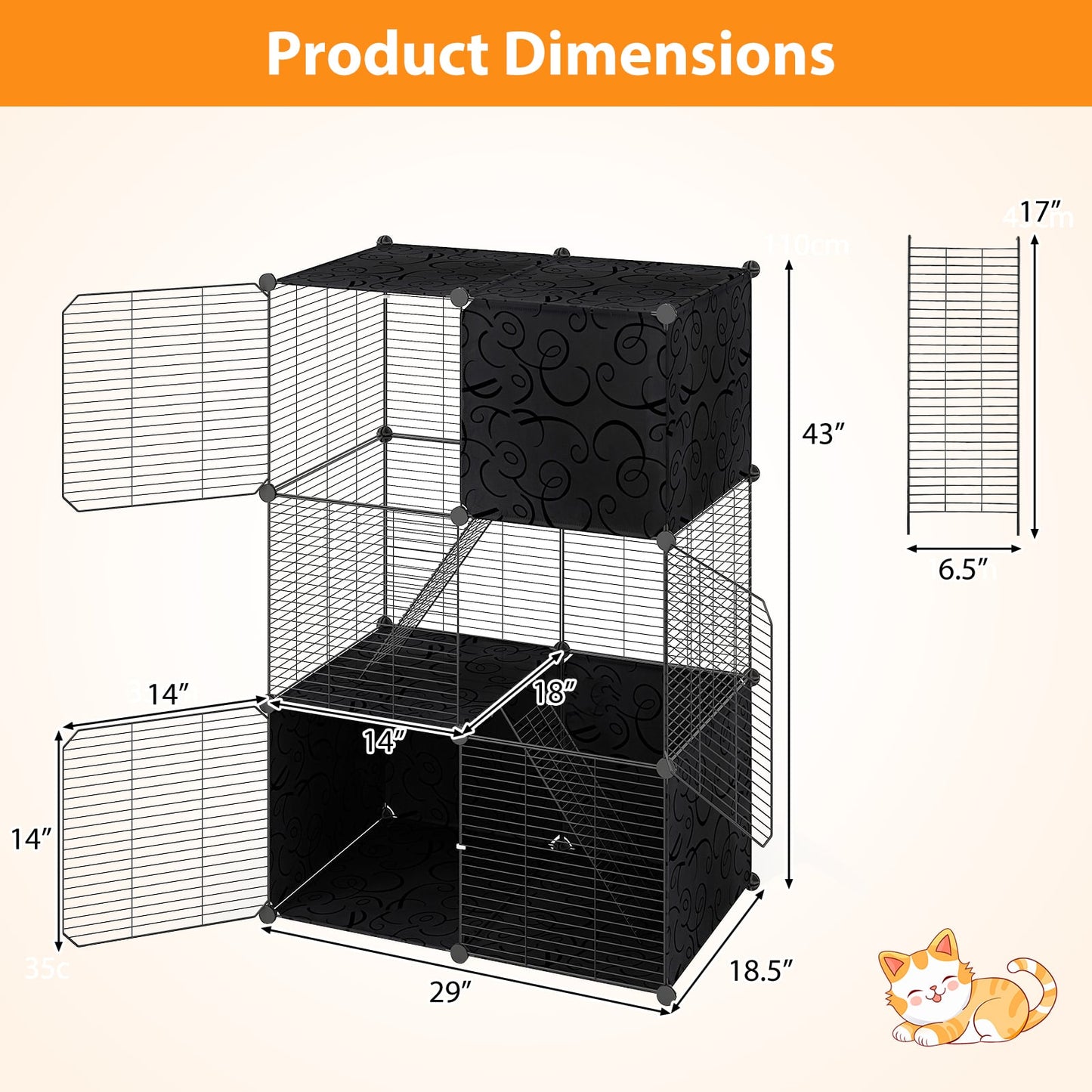 Multi-Level Cat Tower with 2-Door Condo and Hammock, Black