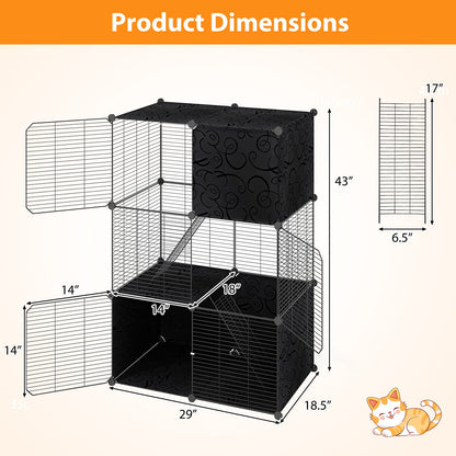 Multi-Level Cat Tower with 2-Door Condo and Hammock, Black