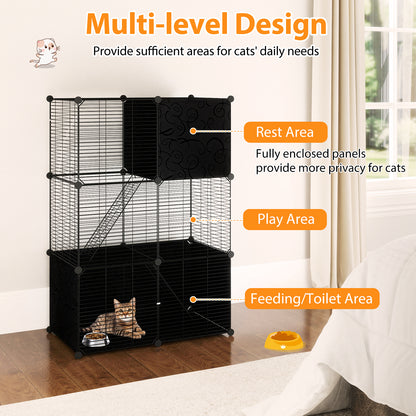 Multi-Level Cat Tower with 2-Door Condo and Hammock, Black