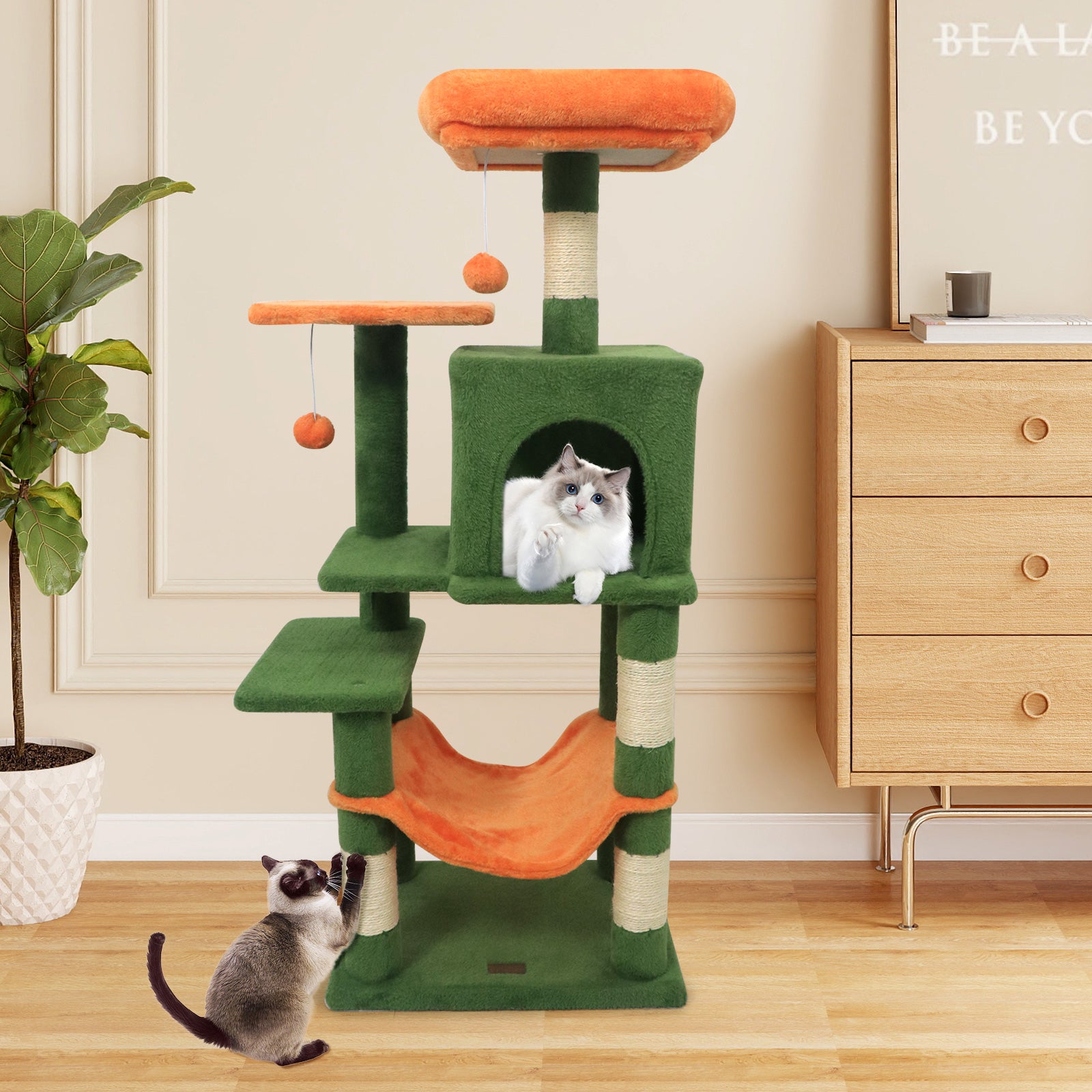 Multi-Level Cat Tower, 2-Door Condo, Padded Top Perch, Green Cat Trees Condos & Scratchers at Gallery Canada