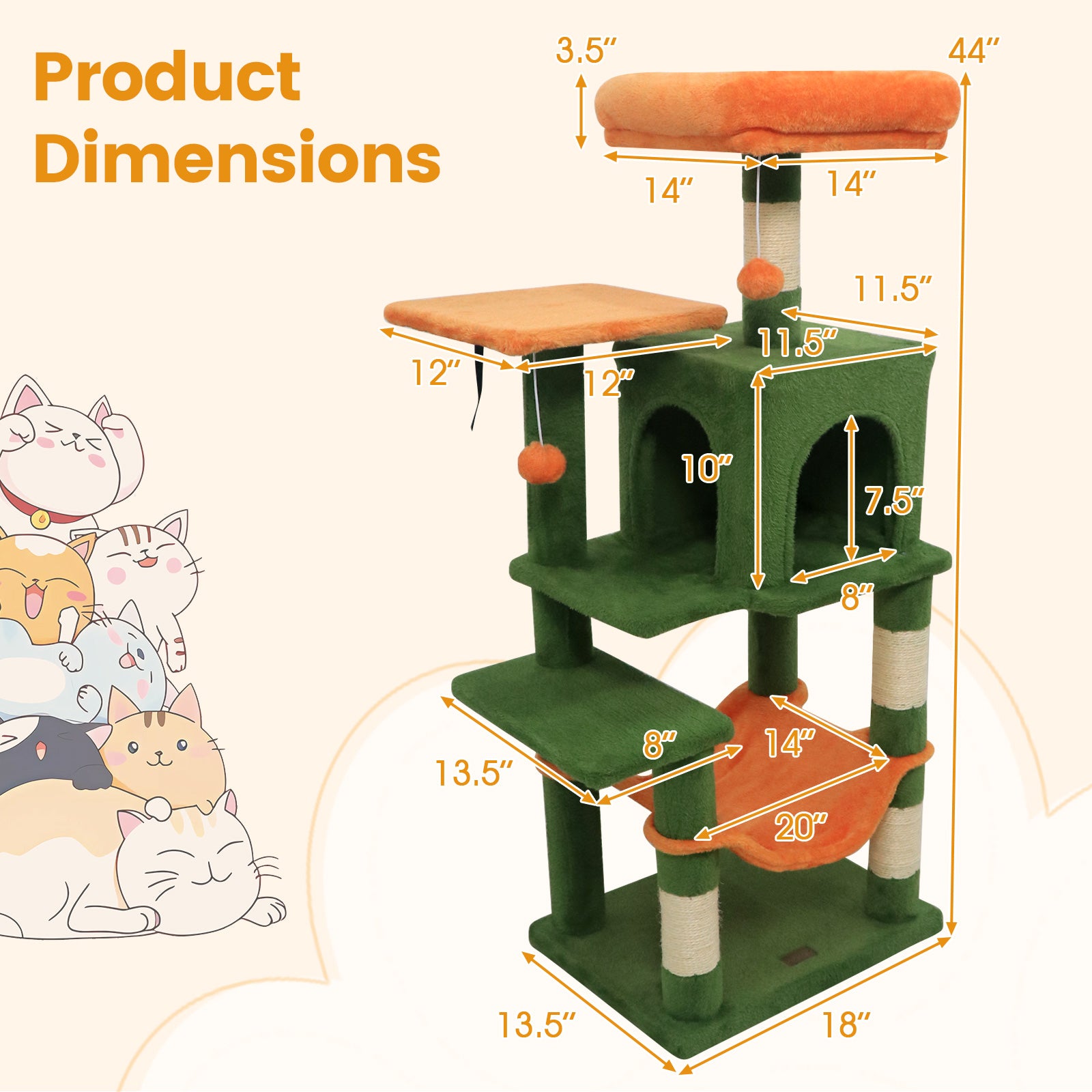 Multi-Level Cat Tower, 2-Door Condo, Padded Top Perch, Green Cat Trees Condos & Scratchers at Gallery Canada