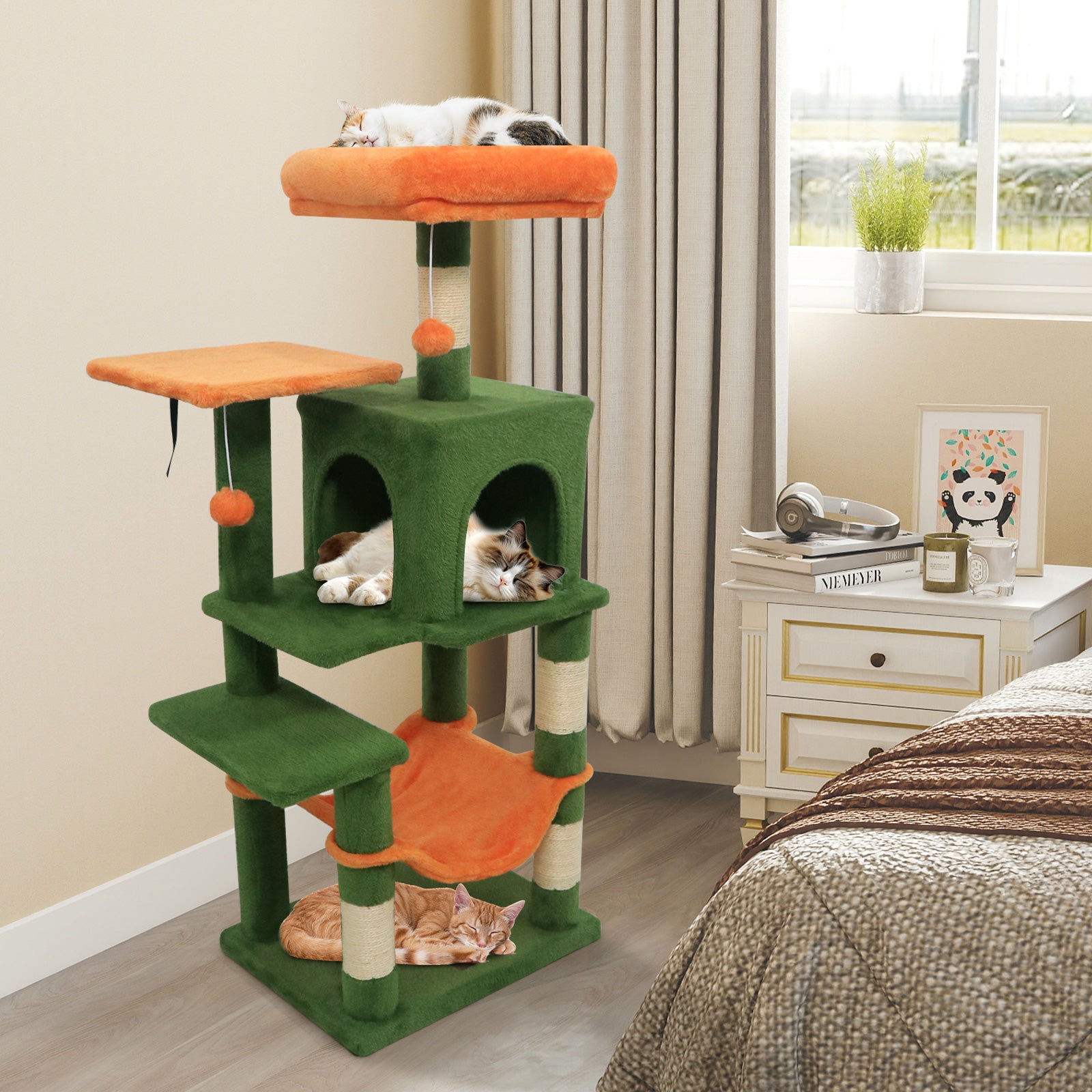 Multi-Level Cat Tower, 2-Door Condo, Padded Top Perch, Green Cat Trees Condos & Scratchers at Gallery Canada