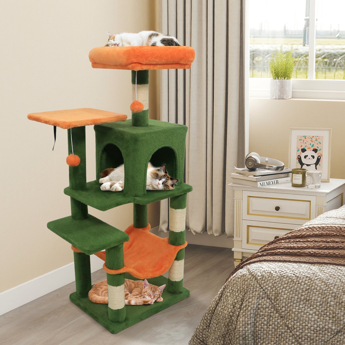 Multi-Level Cat Tower, 2-Door Condo, Padded Top Perch, Green Cat Trees Condos & Scratchers at Gallery Canada