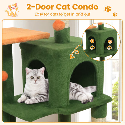 Multi-Level Cat Tower, 2-Door Condo, Padded Top Perch, Green Cat Trees Condos & Scratchers at Gallery Canada