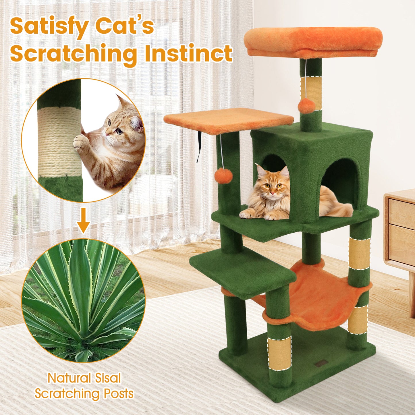 Multi-Level Cat Tower, 2-Door Condo, Padded Top Perch, Green Cat Trees Condos & Scratchers at Gallery Canada