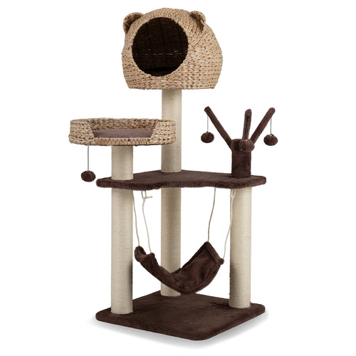 Multi-Level Cat Tree With Condo, Hammock, Rotatable Balls, Brown