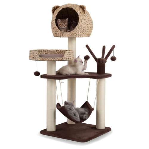 Multi-Level Cat Tree With Condo, Hammock, Rotatable Balls, Brown