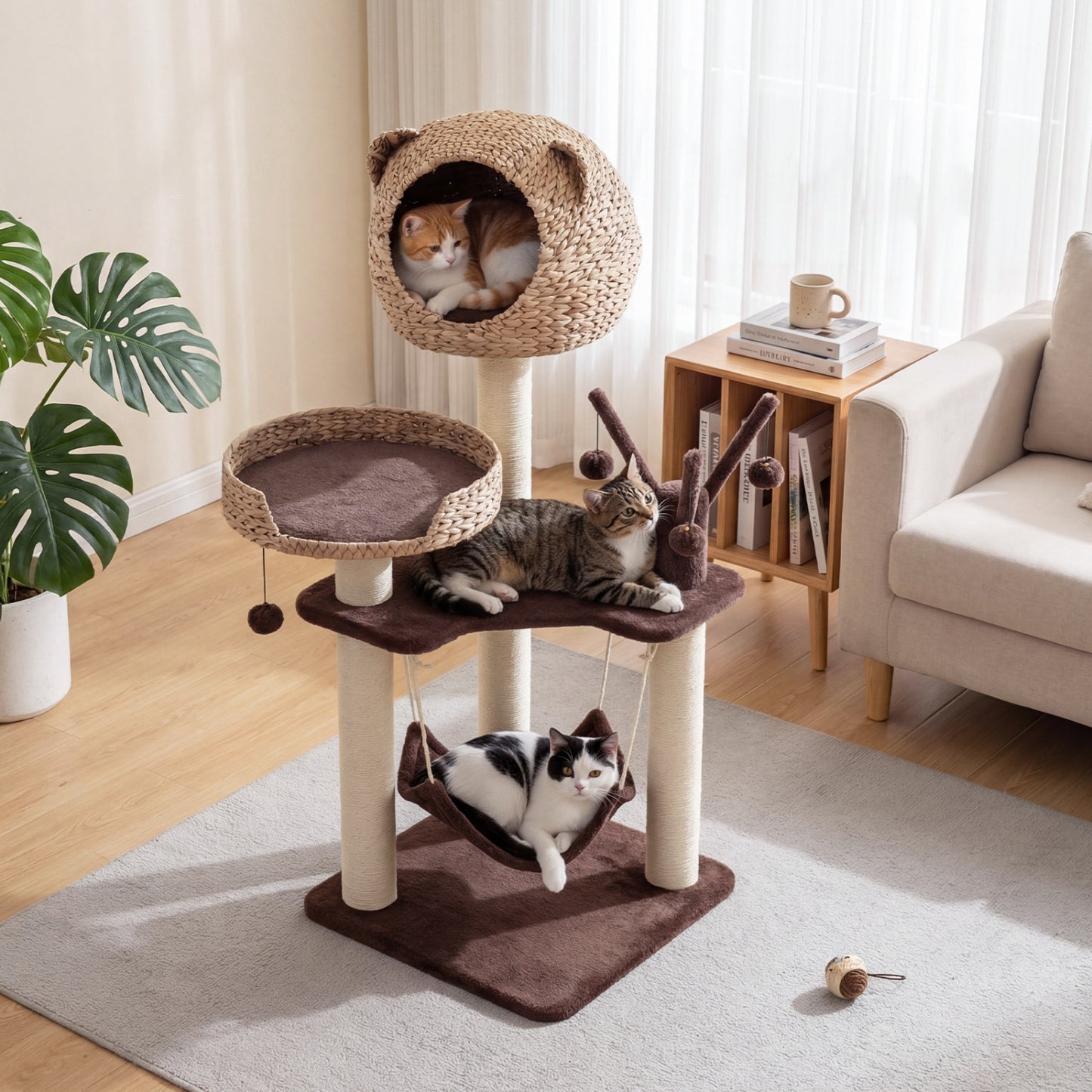 Multi-Level Cat Tree With Condo, Hammock, Rotatable Balls, Brown Cat Trees Condos & Scratchers at Gallery Canada